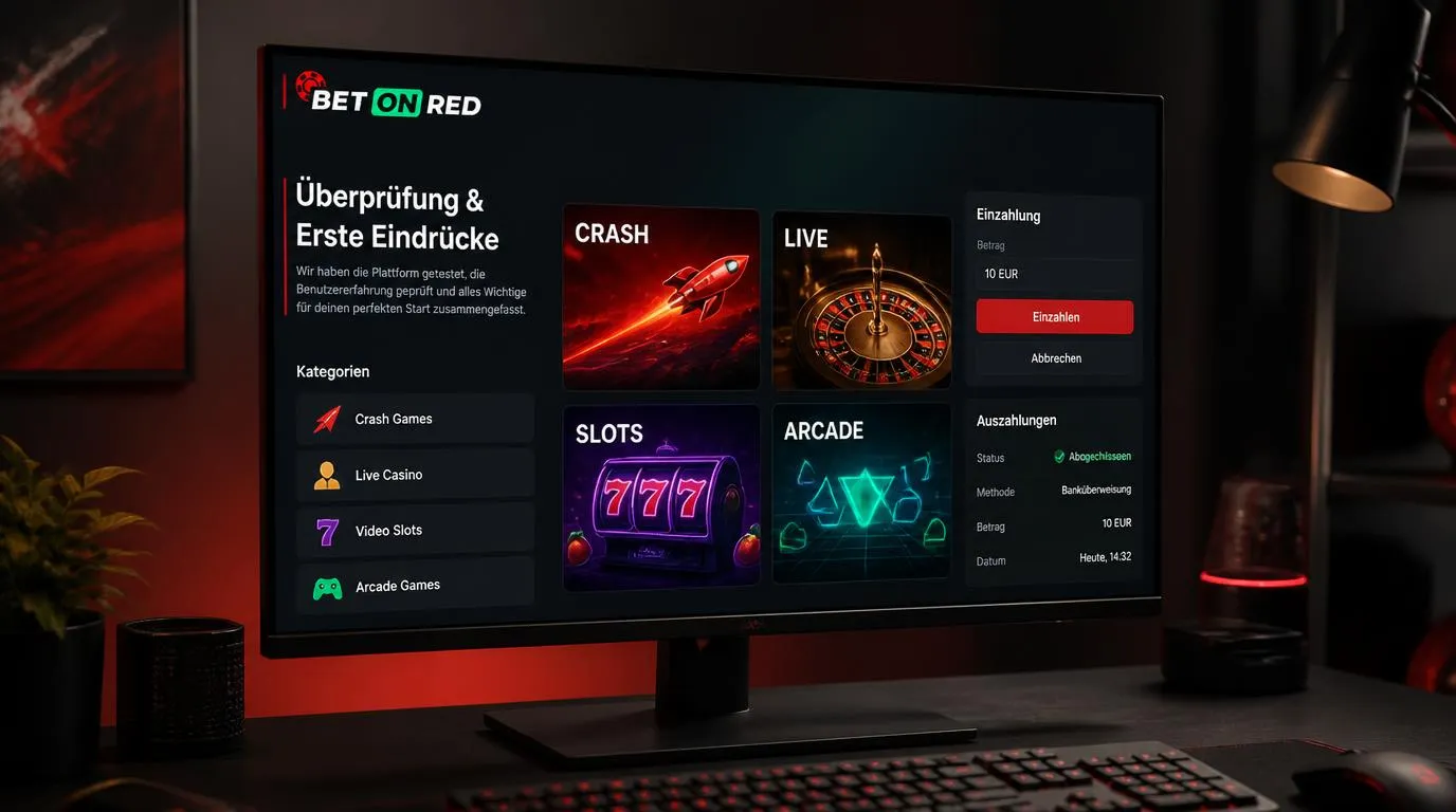 Casino-Ansicht mit Spielauswahl, Zahlungsübersicht und gut sichtbarer 10€-Einzahlung